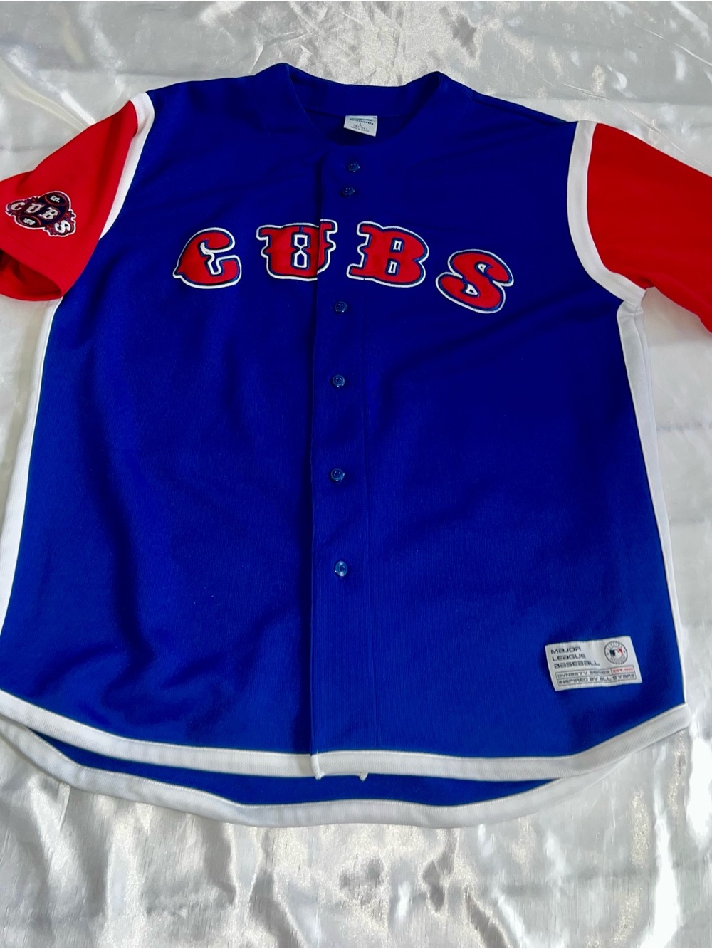 Vintage Chicago Cubs Button Up Blue MLB Baseball Jersey Adult Size L 42-44
